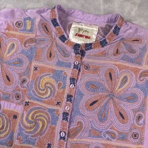 Biya Johnny Was Prima Blouse in Via Lilac 100% Silk Embroidered Floral Womens XS